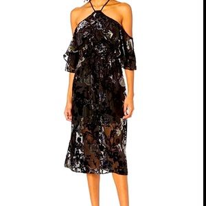 NWT ABS Collection Black Sheer with Velvet Embossed Floral Dress